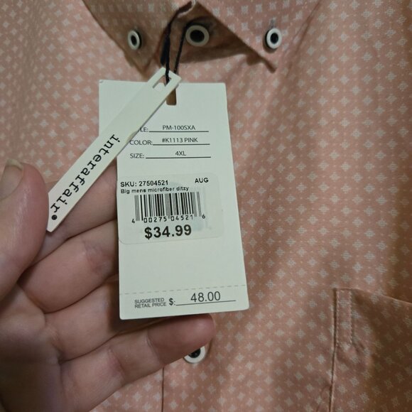 Interaffair shirt mens 4XL pink w/ white diamond short-sleeve button-down NWT - Picture 6 of 9